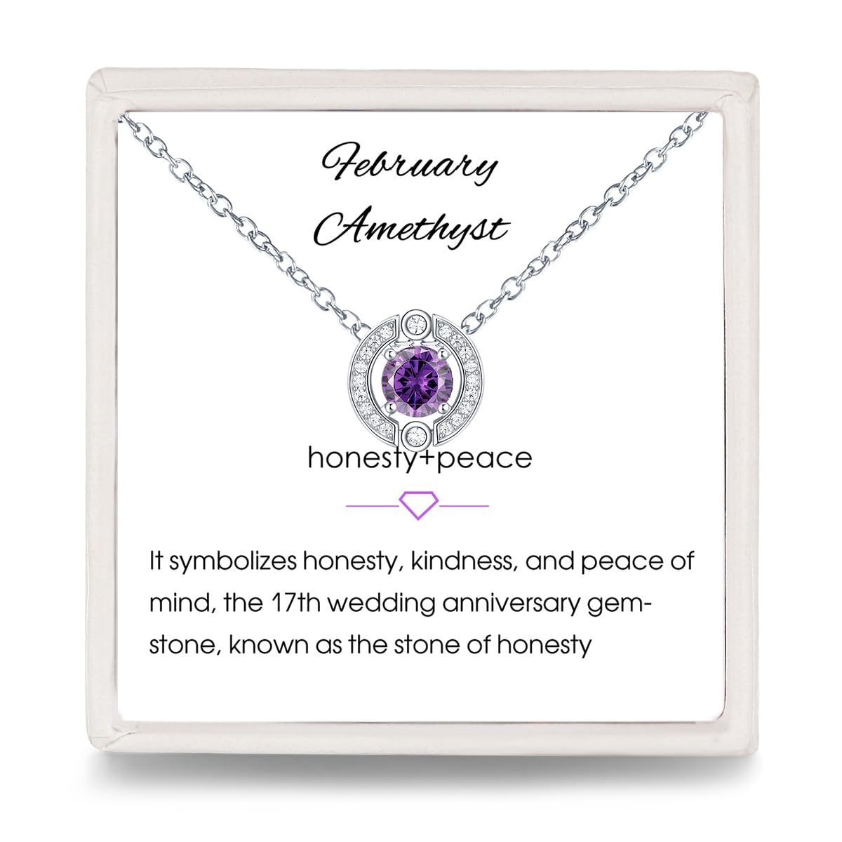 February Amethyst Birthstone Pendant Necklace: 925 Sterling Silver Dainty Birthstone Necklaces with Solitaire Round Cubic Zirconia Anniversary Birthday Gifts for Women Mom Wife Teen Girls Her