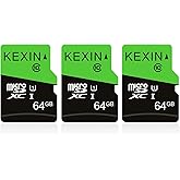 KEXIN 64GB Micro SD Card 3 Pack with SD Adapter microSDXC Memory Card UHS-I C10 U1 Micro SD Card Full HD High Speed TF Card for Tablet Action Camera Dash Cam Drone Game Console, 64 G 3 Pack