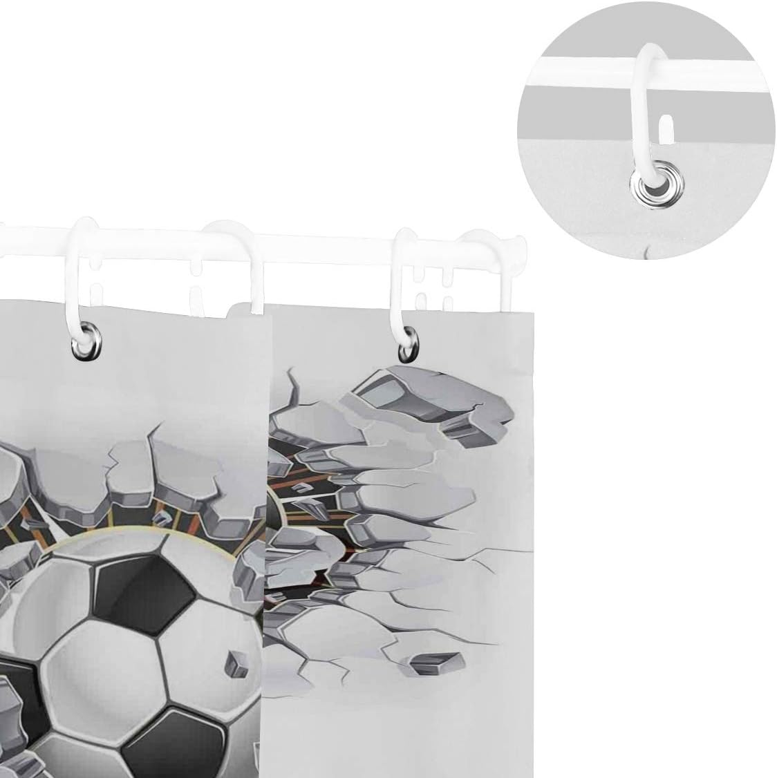 Amazon Kapanou防水 シャワーカーテン サッカーボールと古い石膏壁損傷破壊パンチングイラスト かわいいシャワーカーテン ユニットバス バスルーム 芸術の装飾 180cmx180cm バスフック付き 取り付け簡単 シャワーカーテン ホーム キッチン オンライン通販