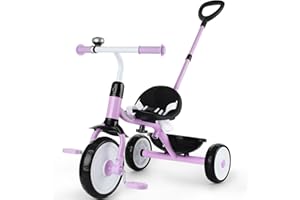 Liberry 2 in 1 Toddler Tricycle Age 2 3 4 Years Old, Kids Trike with Adjustable Push Handle, Bell & Basket, 3 Wheel Bike Riding Toy Birthday Christmas Gift for Girls Boys, Purple
