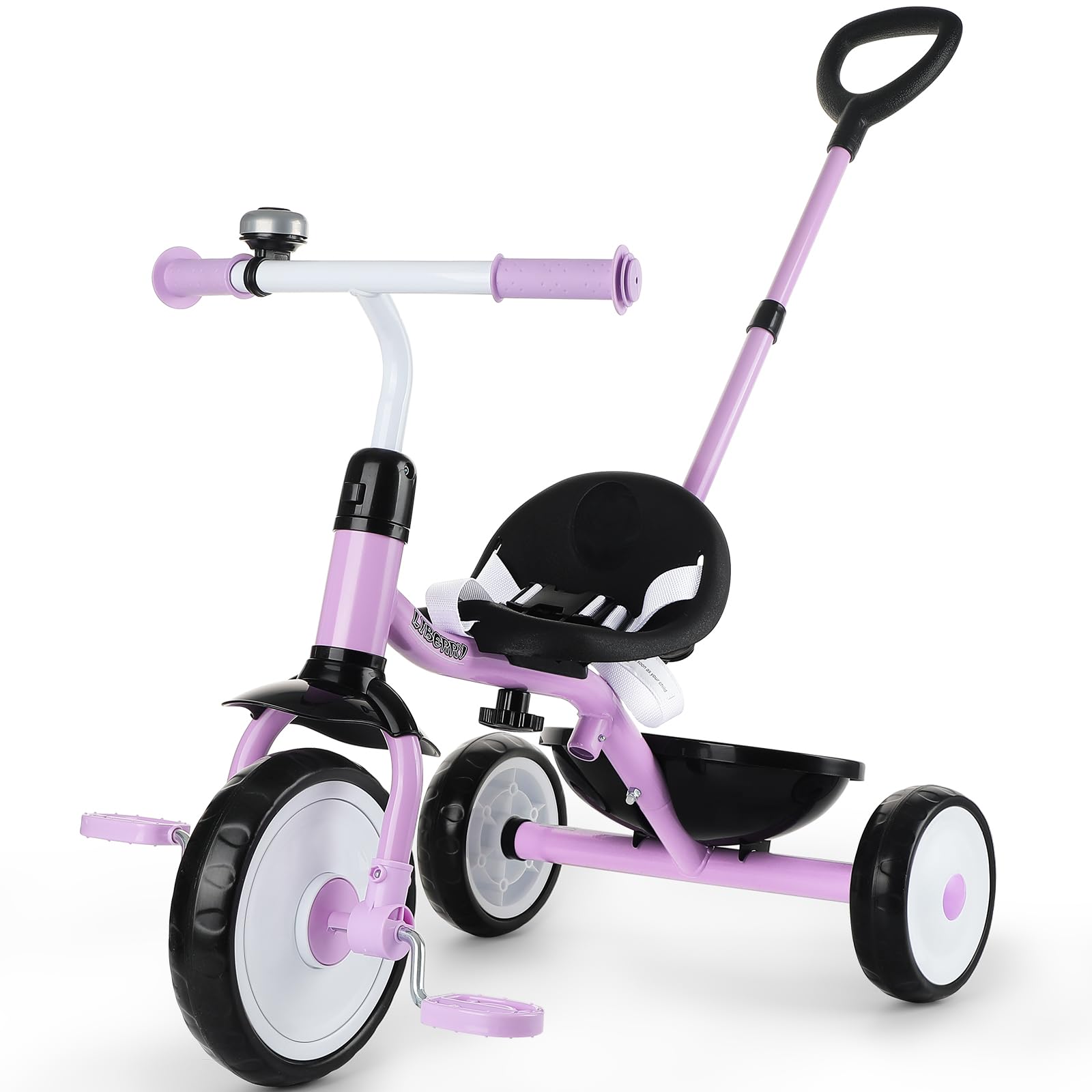 Photo 1 of Liberry 2 in 1 Toddler Tricycle Age 2 3 4 Years Old, Kids Trike with Adjustable Push Handle, Bell & Basket, 3 Wheel Bike Riding Toy Birthday for Girls Boys, Purple