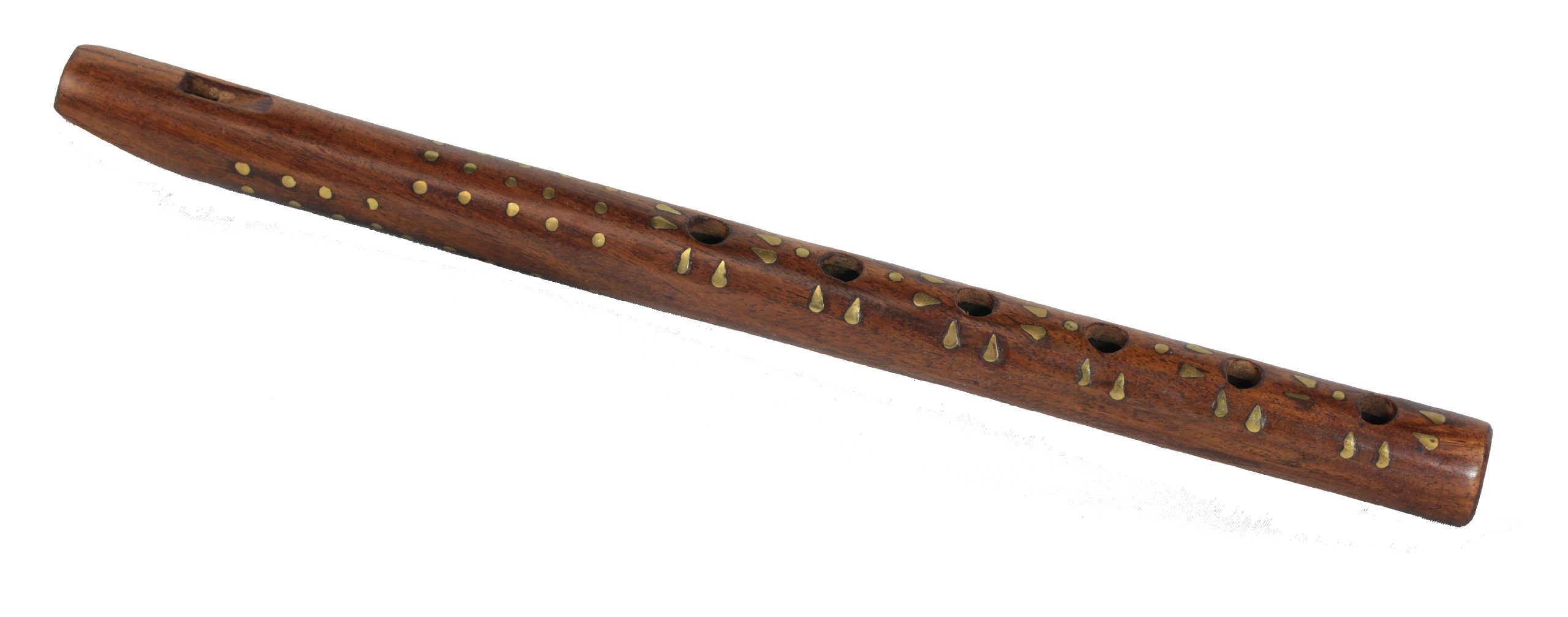 Authentic Indian Wooden Flute Recorder with Shiny Brass Inlay Musical