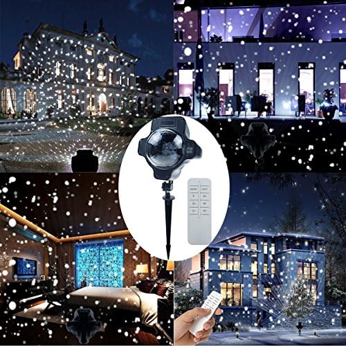 Led Snowfall Projector Lights,SyndeRay Waterproof Rotating Snowflake Landscape Projection Lamp,Snow Shower for Chrismas,Halloween,Holiday,Party,Wedding Garden Decorations with Remote Timer Control