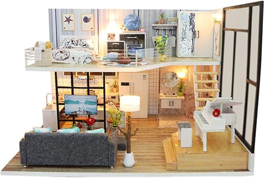 Amazon Co Jp Elaco ドールハウスキット Diy ミニチュアロフト ハンドメイド ハウス アクセサリー 防塵カバーと組み立てツール 誕生日ギフト 子供 大人 フィットネスロフト ホビー