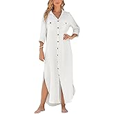 Breezy Lane Beach Cover Up for Women Long Cotton Shirt Dress Swimsuit Coverup for Vacation