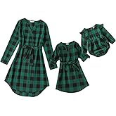 Mommy and Me Christmas Dresses Plaid Velvet Dress Xmas Holiday Party Mom Daughter Matching Outfits Photoshoot