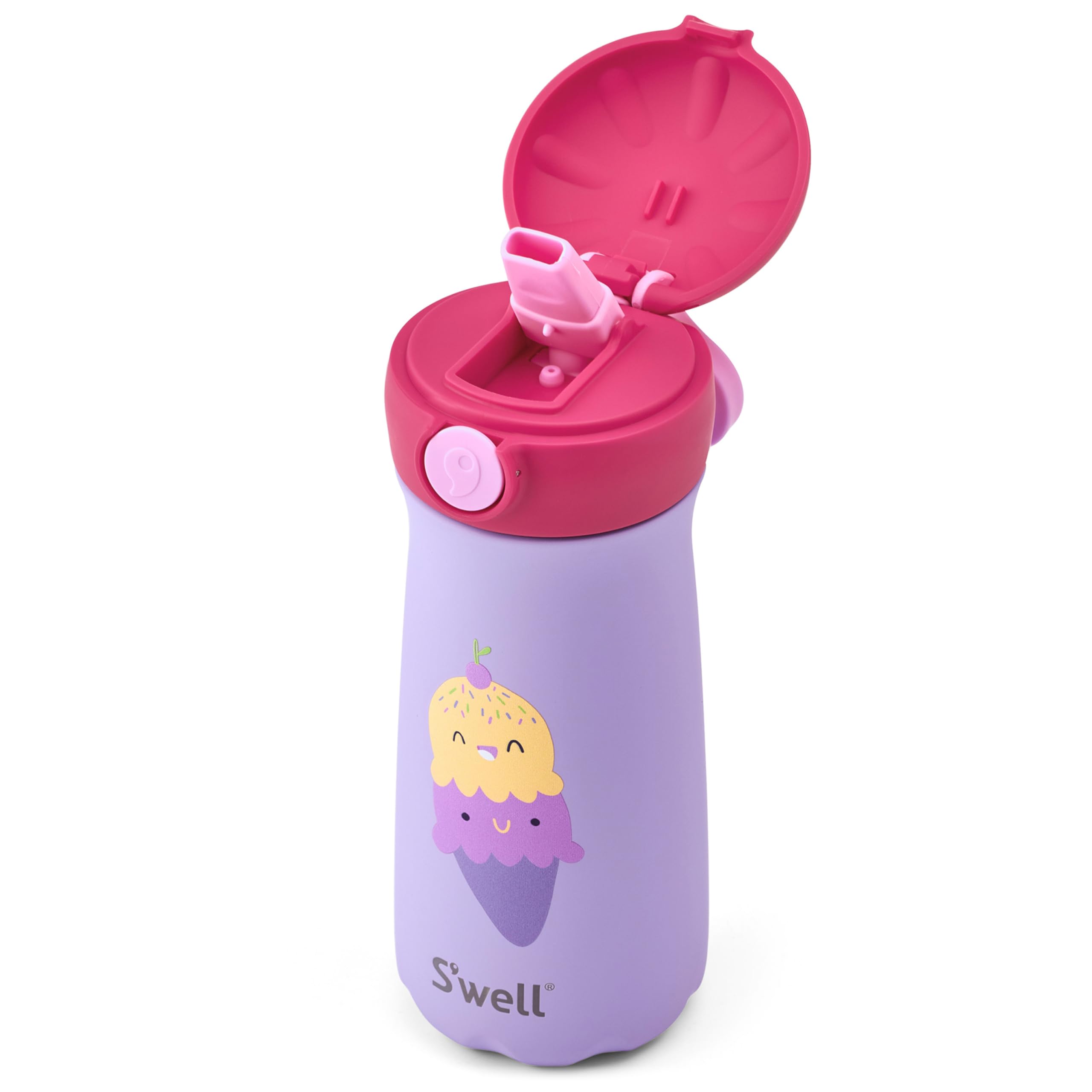 S’well Stainless Steel Kids Pop Top Traveler, 14oz, Happy Scoops, Triple Layered Vacuum Insulated Container Keeps Drinks Cold for 24 Hours, Leakproof, BPA Free, Easy Carrying On The Go
