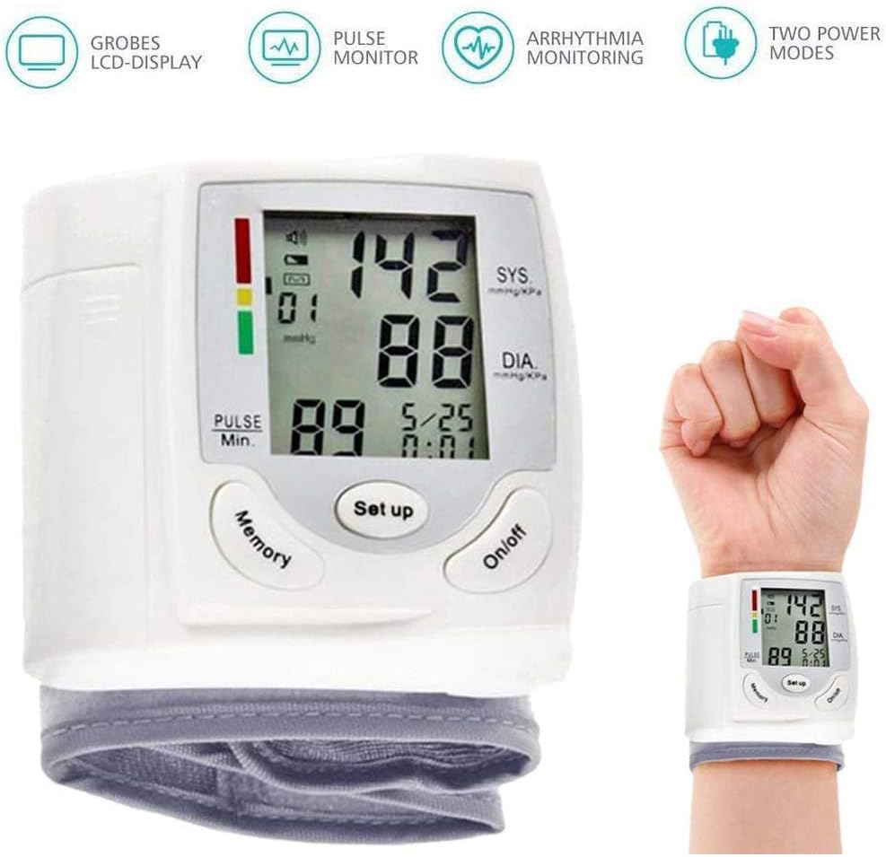 Automatic Wrist Blood Pressure Monitor, Fully Automatically Measure Blood Pressure Monitor Heart Rate Pulse Digital LCD Screen Display for Home Use