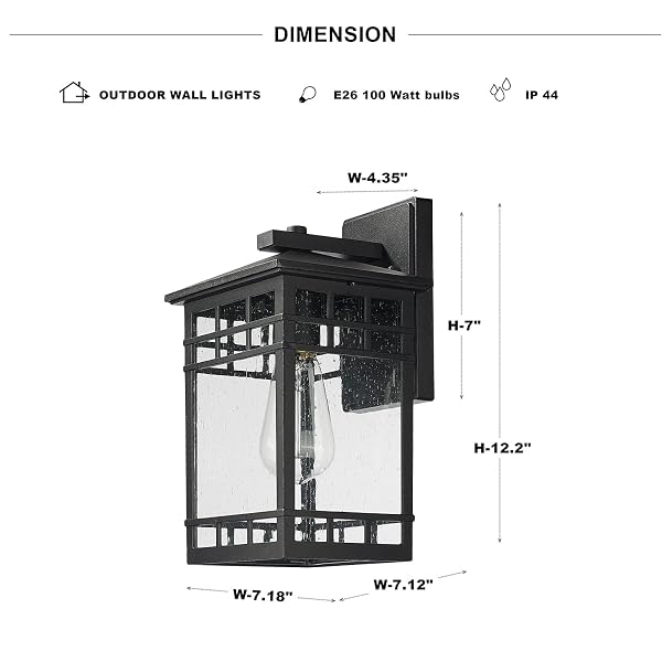 OUTDOOR WALL LANTERN, EXTERIOR WALL MOUNT LIGHT FIXTURE, BLACK OUTSIDE PORCH SCONCE LIGHTING WITH SEEDED GLASS, WATERPROOF OUTDOOR WALL LIGHT FOR PATIO FRONT DOOR ENTRYWAY