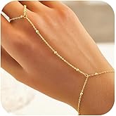 18K Gold Plated Hand Chain Bracelet for Women Non Tarnish, 925 Sterling Silver Finger Ring Bracelet Hand Chain Dainty Adjustable Beaded Hand Bracelets Trendy Stackable Jewelry Birthday Graduation Gifts