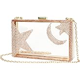 LAGO DE SAC Ladies Clear Acrylic Moon and Star Rhinestone Chain Bag Sparkly Transparant Clutch Purse for Women Evening