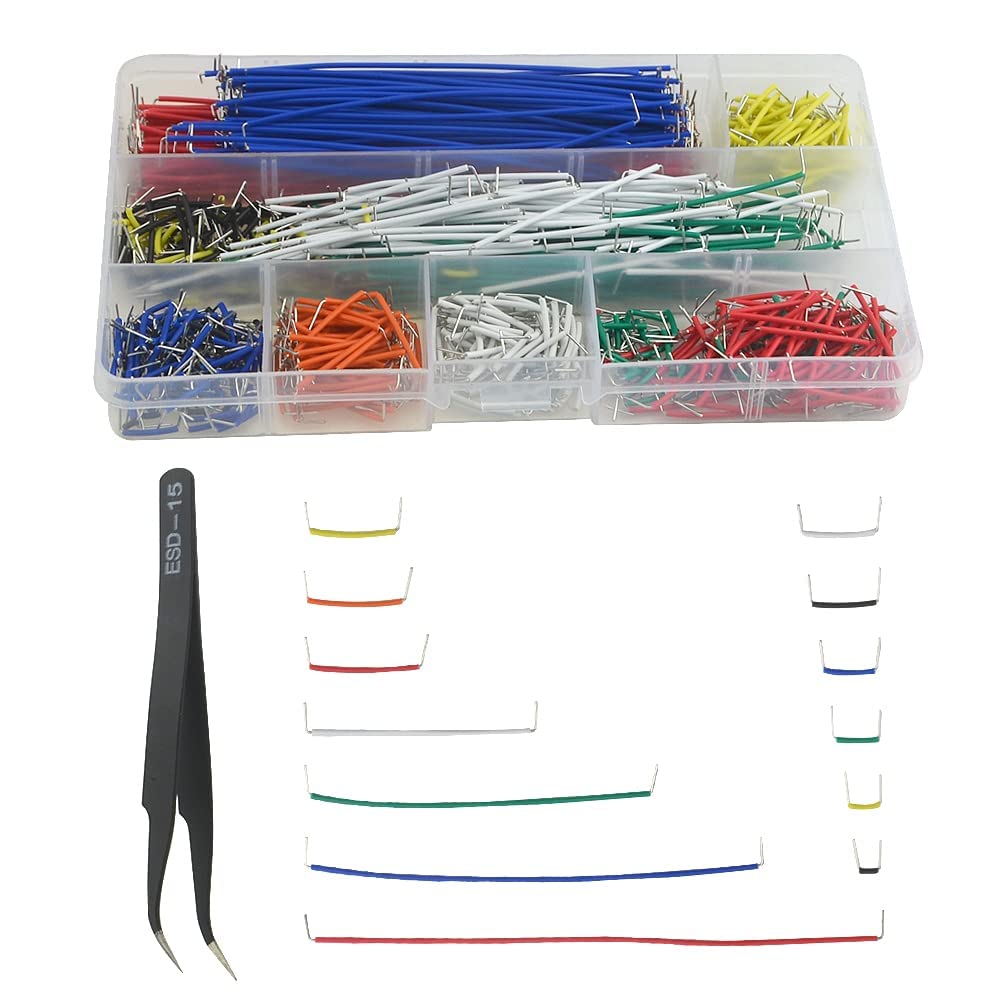 BGTXINGI 560Pcs 8 Colors 14 Kinds 2.54mm Jumpers Wire Kit Breadboard Circuit Board Jumpers Wire PVC Soldering Double-end Tinning Connector Cable(PCB Jump Circuit Board Cable Wire Set) with a Tweezer