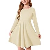 Haloumoning Girls Long Sleeve T-Shirt Dresses Kids Fall A-Line Twirly Skater Dresses 5-14 Years