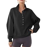 DITOK Fleece Sweatshirts for Women Trendy Henley Neck Casual Oversized Lightweight Long Sleeve Pullover Tops Fall Fashion