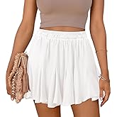 Women's Flowy Shorts Casual Cotton Boho Ruffle Mini Skirts Pleated High Waisted Cute Butterfly Skorts Summer Trendy