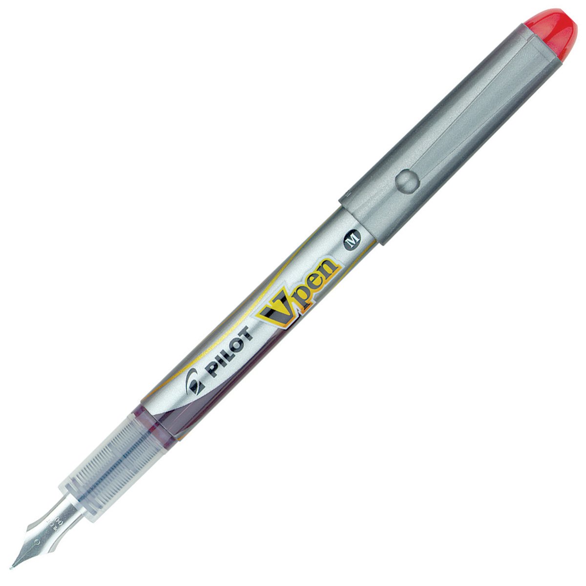 Pilot VPen Disposable Fountain Pen Silver Barrel 0.58 mm Tip - Red, Box of 12