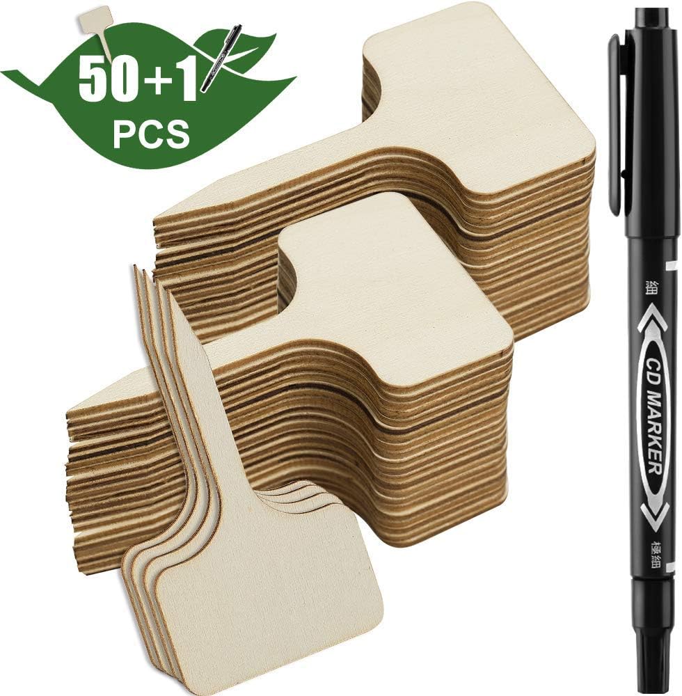 VINCREY 50Pcs Bamboo Plant Labels, Eco-Friendly T-Type Wooden Plant Sign Tags Garden Markers for Plants Flowers Vegetables