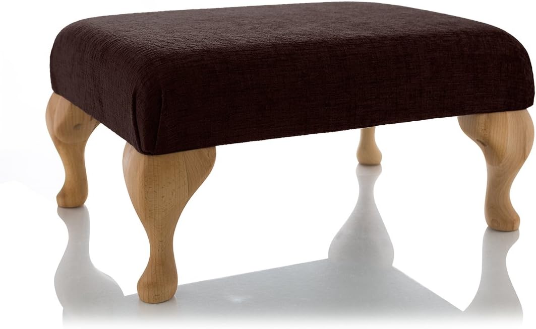 Small Footstool Queen Anne ~ Available in 10 COLOURS Chenille Fabric ~ Medium Ottoman Seat PLUS Real Wood Legs ~ Large Pouffe Footrest for the Couch ~ Choice of 2 SIZES ~ UK MADE
