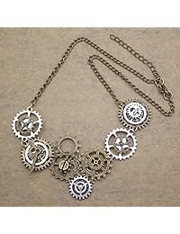 Q & Q Fashion clásico Gold & Silver reloj reloj Clockwork mano Gear Cog Steampunk Collar