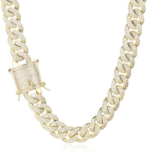 Amazon Py Bling ヒップホップ フルアイスアウト 12mm 13mm メンズ キュービックジルコニア マイアミキューバリンクチェーン チョーカー 14kゴールド ソリッドネックレス ブレスレット ブレスレット 通販