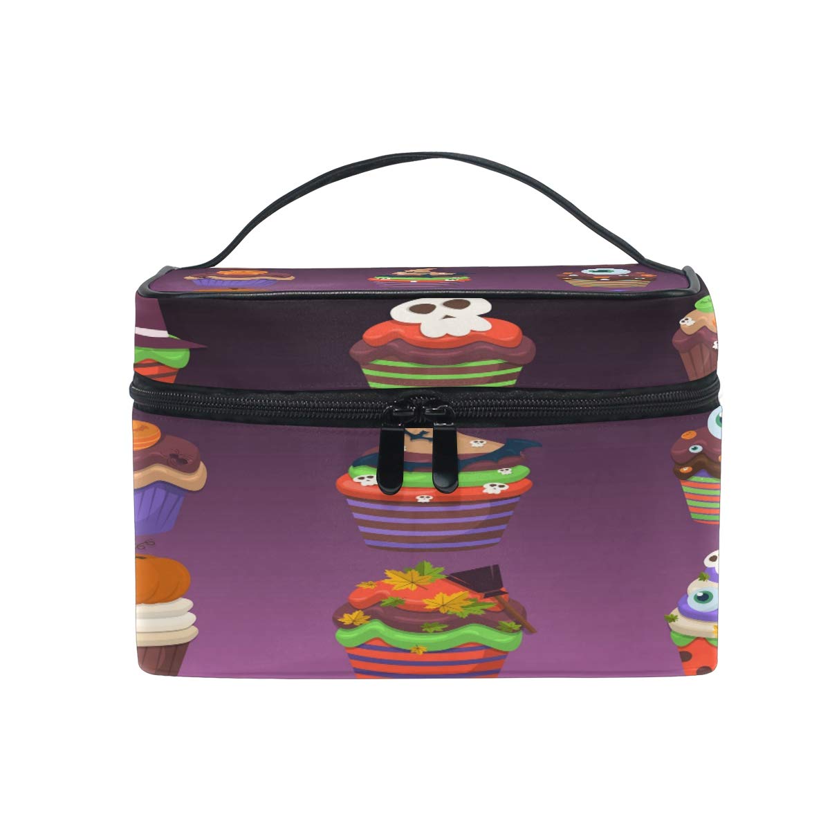 Makeup Bag Cupcake Scary Sweets Cosmetic Bag Travel Toiletry Bag Cosmetic Train Case Makeup Tote Make-Up Organizer Box Storage With Mesh Bag Brush Holder for Women Kids Men Girls