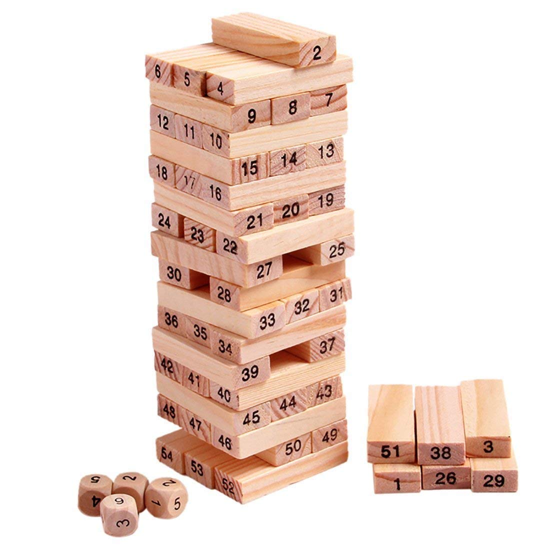 For Little One 51 Pieces Wooden Blocks Tumbling Stacking Building Tower Home and Outdoor Game for Kids