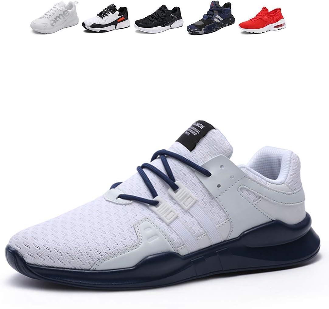 Oumanke Men's Casual Breathable Sports Shoe Athletic Lace Up Fashion Sneakers White&Blue-2-45