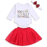 Kids Baby Girl Christmas Skirt Set Too Cute to Wear Ugly Sweater Bodysuit Tutu Dress with Headband Fall Winter Clothes