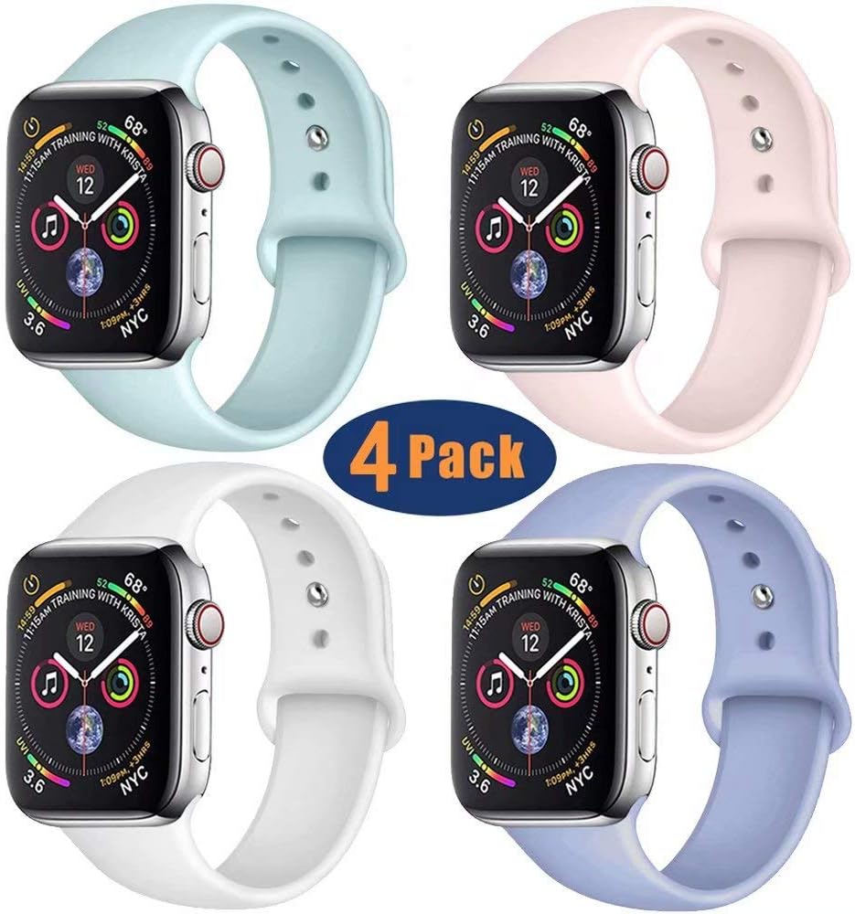 GBPOOT Compatible with Apple Watch Band 38mm 40mm 42mm 44mm, Soft Silicone Wristband Replacement Band Compatible Iwatch Series 5,Series 4,Series 3,Series 2,Series 1-4pack
