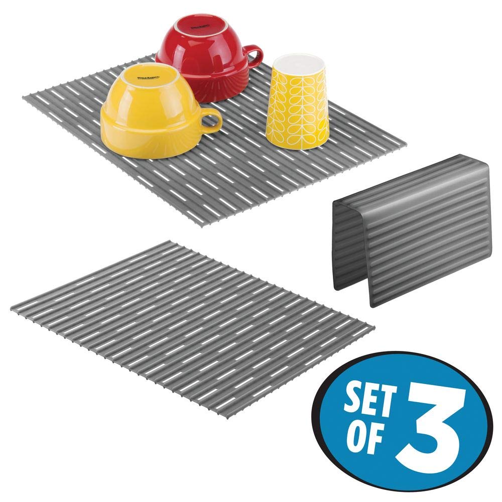 mDesign Juego de 3 escurreplatos de Silicona Gris Pizarra Práctica