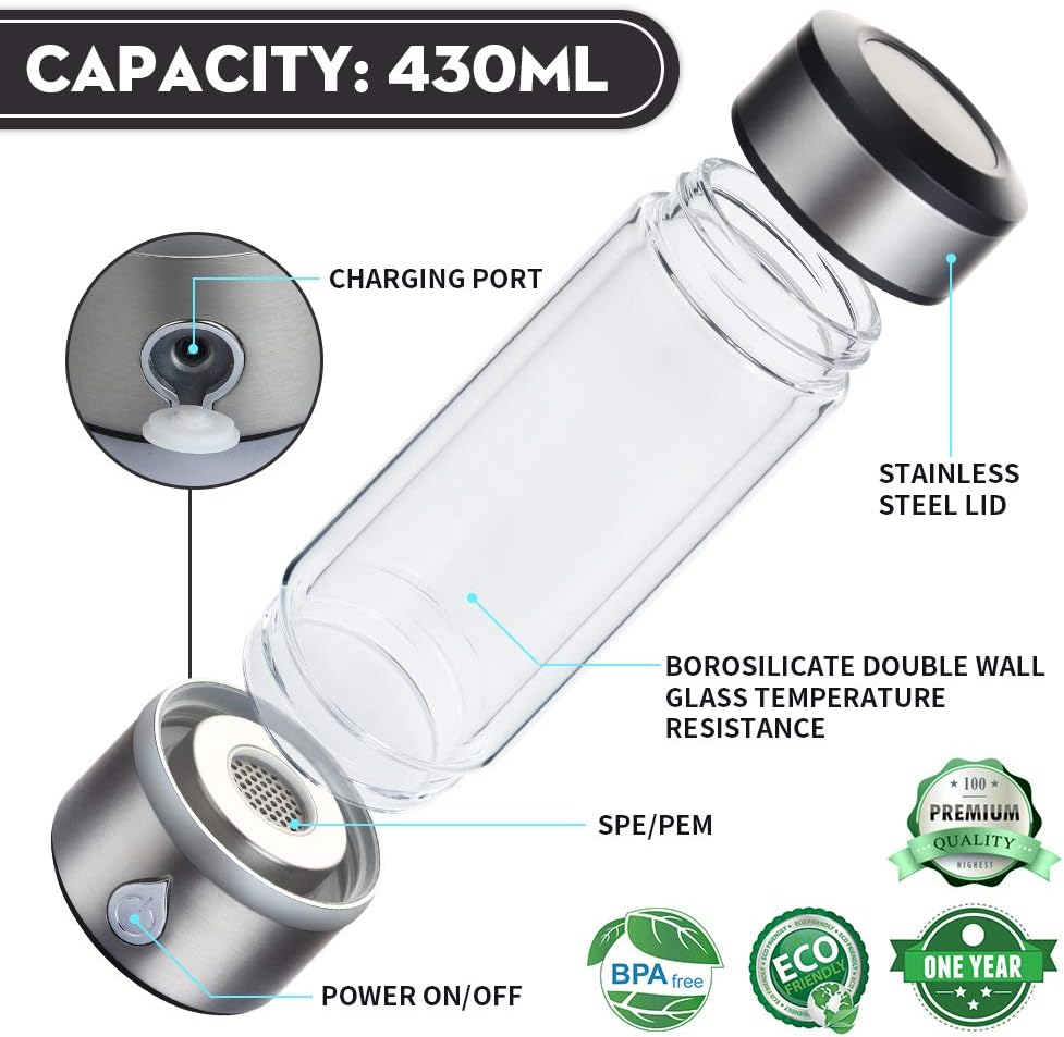 Saikun Portable Hydrogen Water Bottle Rechargeable PEM Technology Ionized Water Generator， Hydrogen Water Machine Hydrogen Generator (600-900PPB): Industrial & Scientific