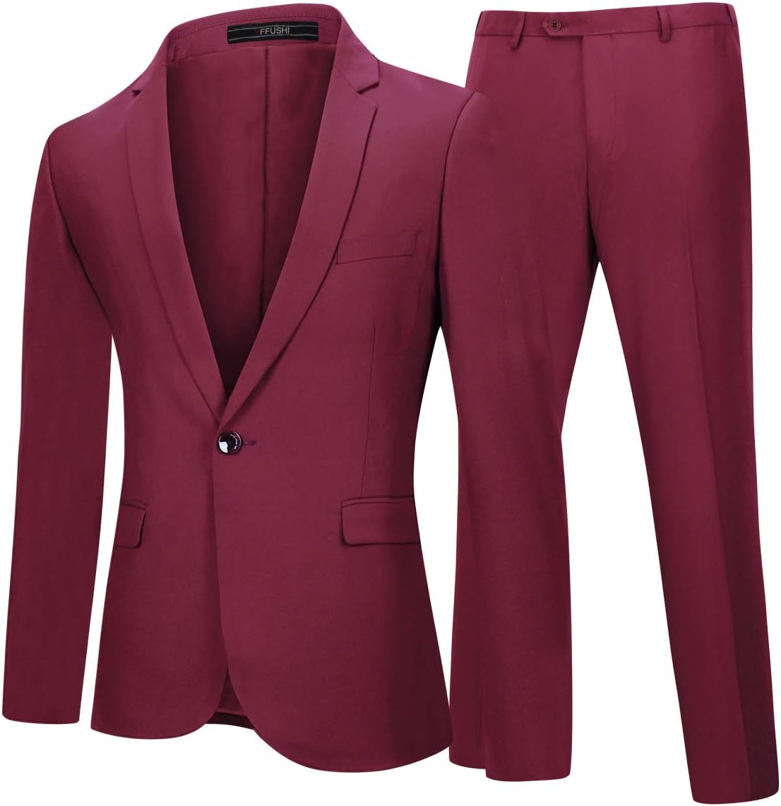 Mens 2 Piece Suits One Button Formal Slim Fit Solid Color Wedding Tuxedo