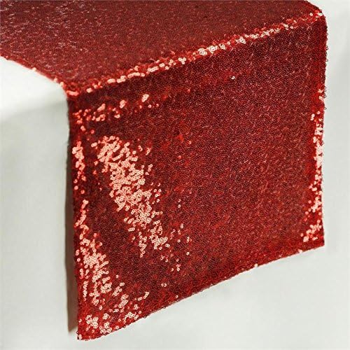 GWHome 12 X 108 inches Sequin Table Runner for Wedding Party Banquet Rectangular and Round Table (Red)