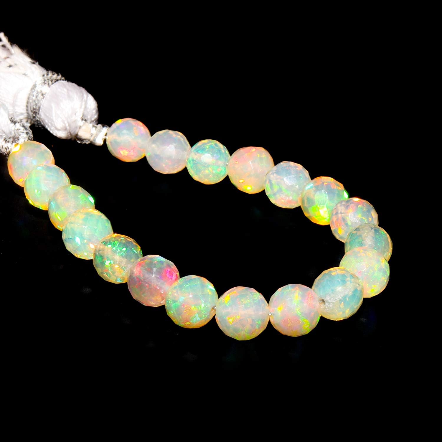 Jaguar Gems 10cts Natural Ethiopian Welo Opal Stone, A Grade Faceted Round Beads, DIY-Jewelry Making, Loose Crystal Gemstones, Fire Round, Handcrafted Mini Mala Strand, Birthstone