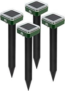 AMERFIST Mole Repellent Solar Powered – Solar Animal Repeller Stakes for Gopher, Moles, Groundhog – IP44 Waterproof Solar Mole Repellent Stakes for Farm, Garden, Lawn (4 Pack)
