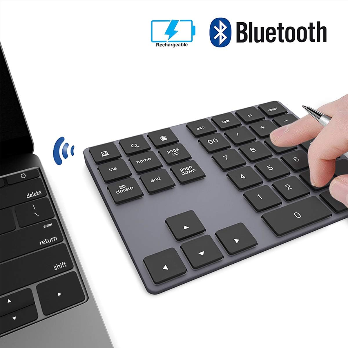 Wireless Numeric Keypad, JOYEKY Aluminum BT Number Pad 34-Keys External Number Keyboard Shortcut Keypad Data Entry Compatible iMac, MacBook Air, MacBook Pro, MacBook, and Mac Mini etc (Black)