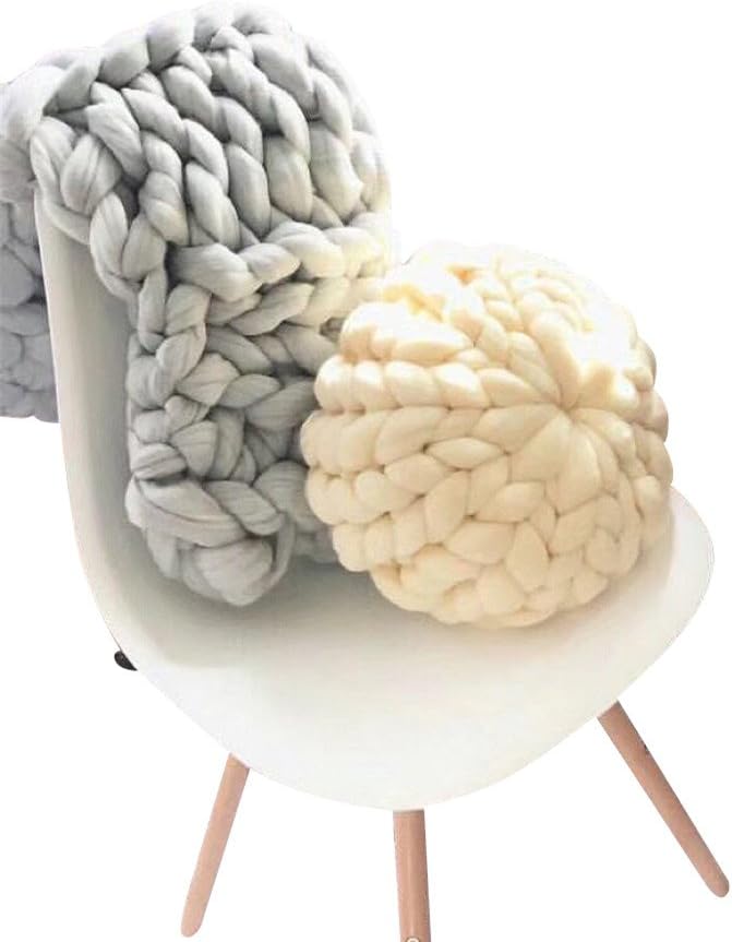 Super Chunky Throw Pillow Cover Cushion Deluxe Home Decorative Super Soft 11.8x7.9in Wool Knit Cozy Round Pillow Couch Decorative Pillow Cushion …(White)