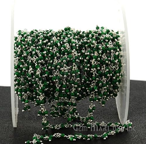 10Ft Malachite Cluster Rosary Chain, 2-2.5mm Silver Plated Wire Wrapped Rosary Chain(SPMC-30019)