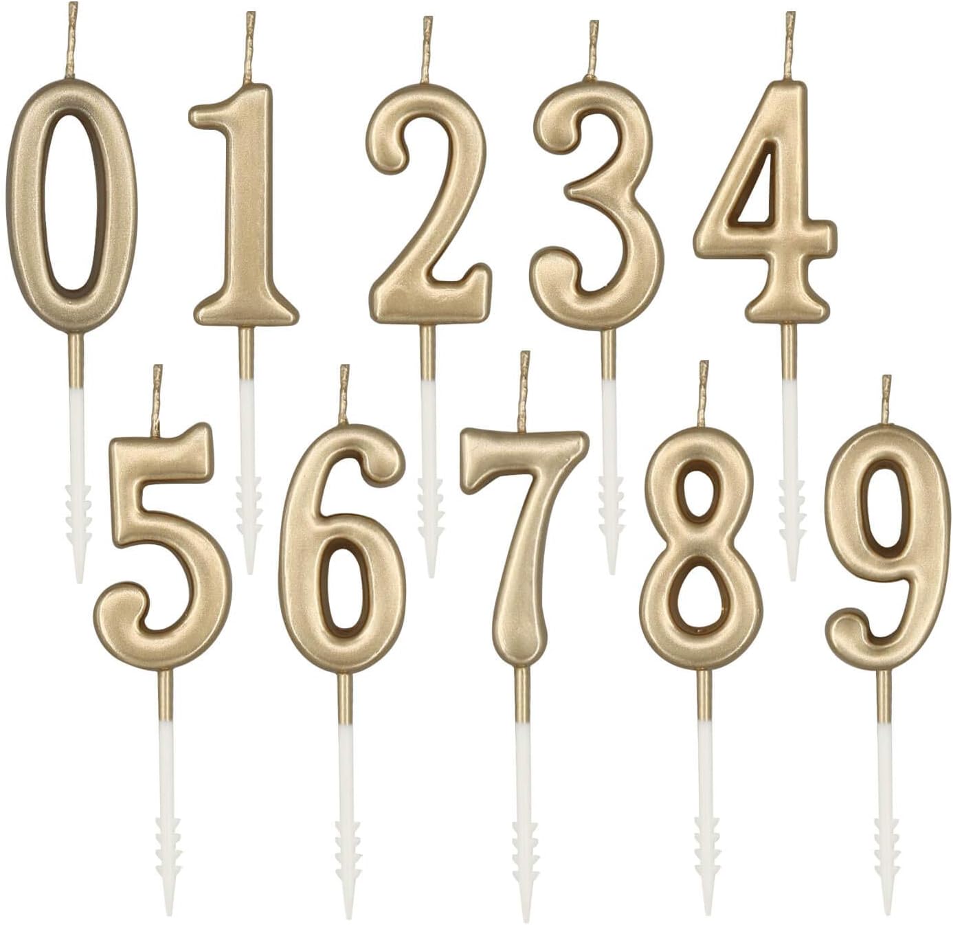Beanlieve 10-Pieces Numeral Birthday Candles - Cake Numeric Candles Number 0 1 2 3 4 5 6 7 8 9,Used for Cake Decoration on Birthday Parties and Wedding Anniversary Celebrations(Champagne Gold): Home Improvement