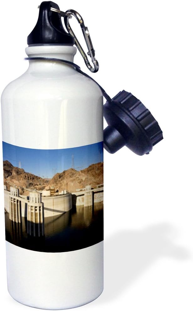 3dRose wb_92240_1"Low water levels at the Hoover Dam, Lake Mead, NV US29 MPR0048 Maresa Pryor" Sports Water Bottle, 21 oz, White