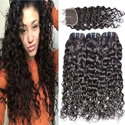 Iwish Brazilian Water Wave Hair 3 Bundles With Closure Middle Part