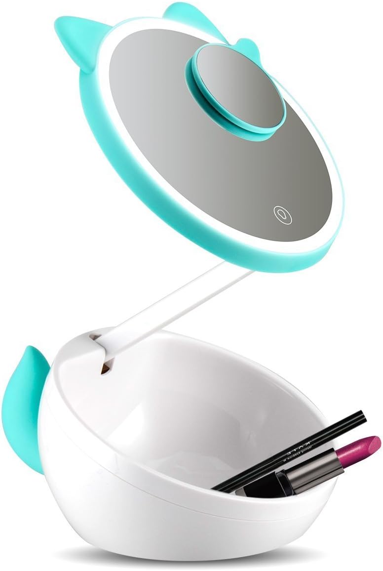 Artifi Cute Makeup Mirror for Kids, Lighted Makeup Mirror with Makeup Organizer and Removable 3X Magnification Mirror,Make Up Vanity Mirror for Girls