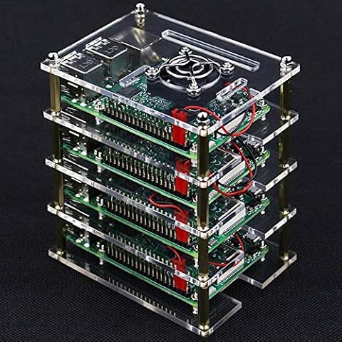 Nrpfell para Raspberry Pi 4 Capas Caja de Soporte de Caja de AcríLico + Ventilador de Enfriamiento con Cubierta de Metal para Raspberry Pi 4/3 Modelo B + / 3B