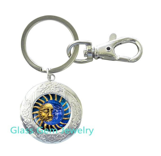 Sun and Moon Locket Key Ring, Sun and Moon Locket Keychain