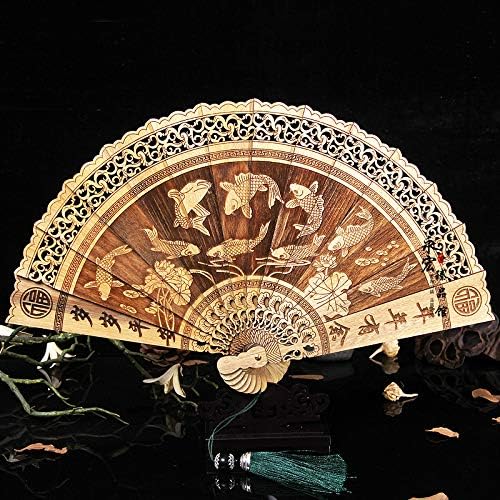 LUFEILI Cliff cypress fan gold silk nan wood fan wood craft fan hollow hollow carving exquisite folding fan Year 5 year sending the base gift box