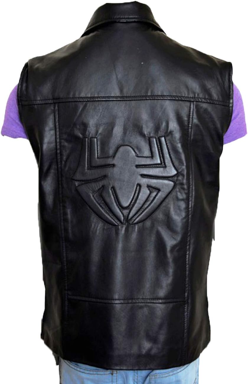 Western Fashions Men Women Double Breasted Style Spider Man Noir Genuine Black Leather Vest Amazon Co Uk Clothing