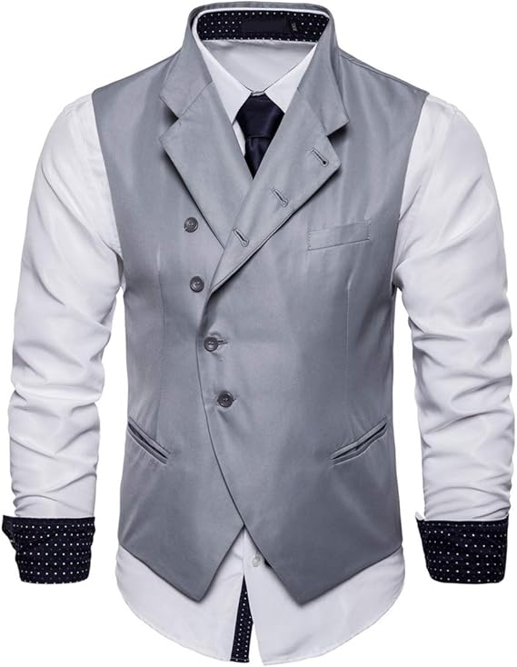 Amazon Co Jp メンズ スーツ ベスト 襟なし かっこいい ファインカット クラシックファッション 春秋冬 レジャー 若者人気 アメリカのレジャー 単色 気質を改善するテクスチャ付きボタン 服 ファッション小物