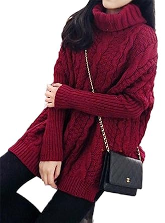 Amazon Sawadikaタートルネック ざっくり ケーブル編み ニット