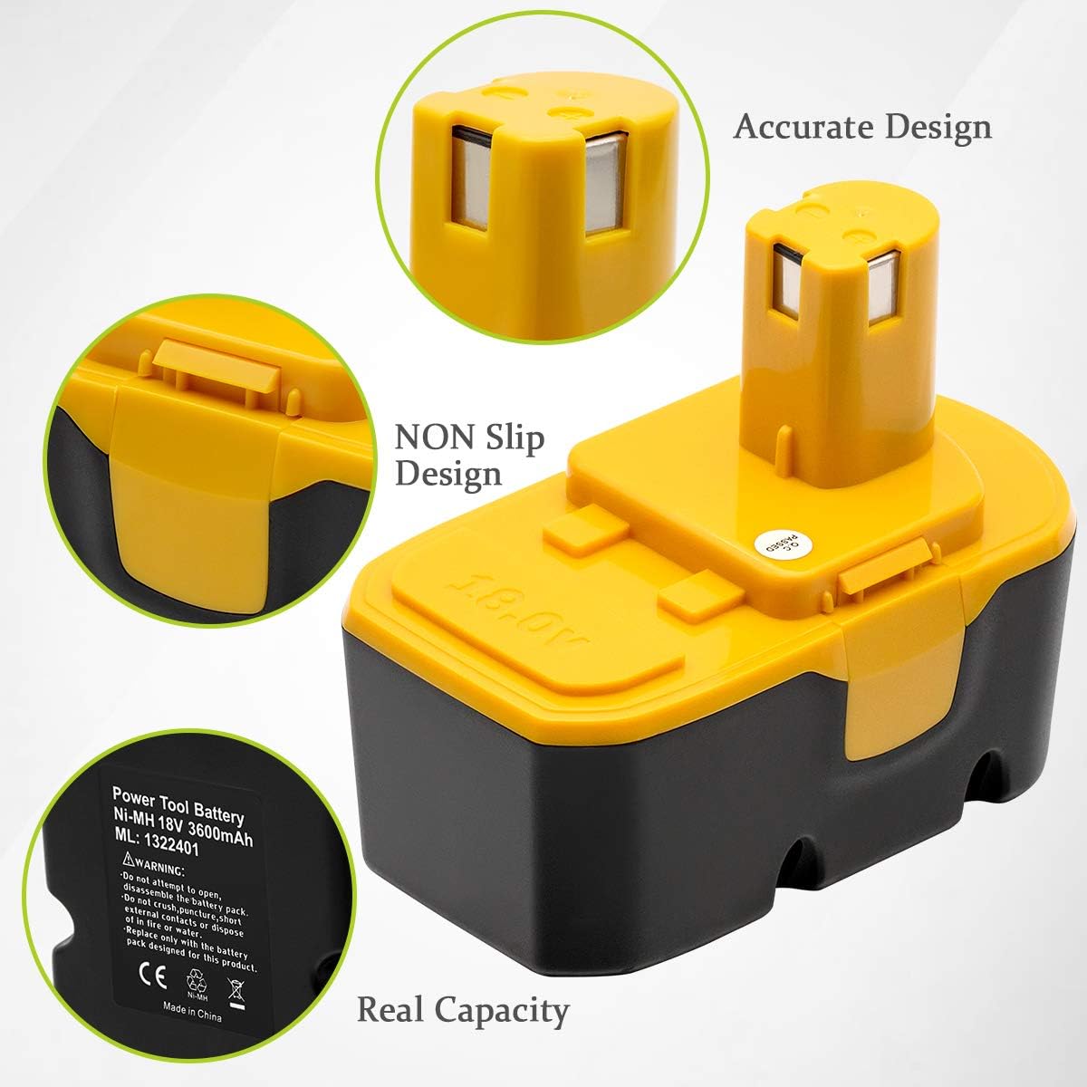KINGTIANLE 2 Pack 3600mAh Ryobi 18V Battery Replacement