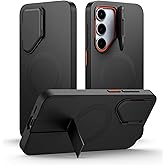 SURITCH for Samsung Galaxy S24 FE Phone Case, Magnetic Protective Cover with Camera Cover &amp; Adjustable Metal Kickstand for Galaxy S24 FE -Black